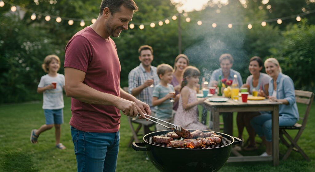 Grillabend mit Freunden im Garten | Bierbankgarnitur