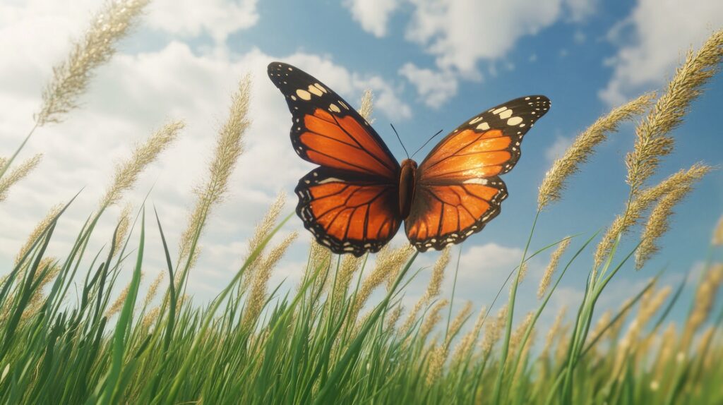 Schmetterling fliegt über blühende Wiese im Sommer | Zisterne Garten