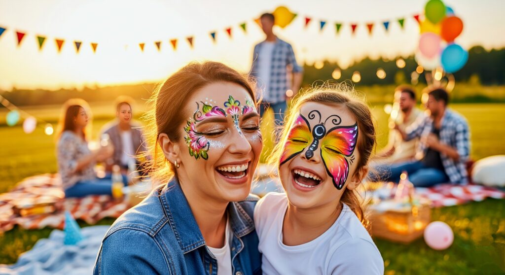 Mutter und Kind mit bunter Gesichtsbemalung beim Sommerfest | Fotobox Flensburg